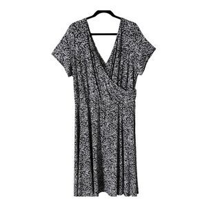 Studio 1940 Short Sleeve Black White Faux Wrap Midi Dress Size 22W